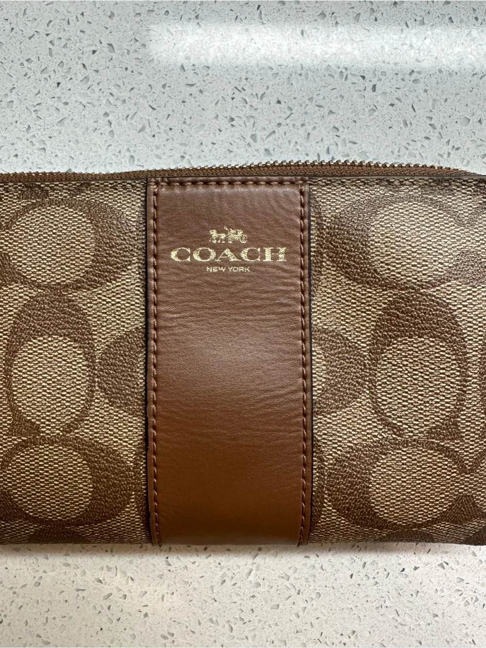 Coach Signature Corner Zip Wristlet F58035 Khaki Saddle Brown